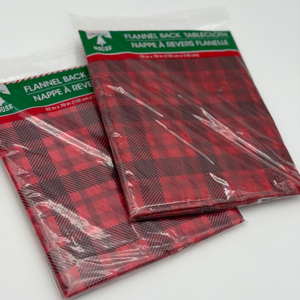 Christmas House Red Black Plaid Flannel Back‎ Tablecloth 52x70 Set of 2 NEW